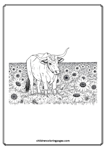 A Bull In A Sunflower Field Free PDF Printable