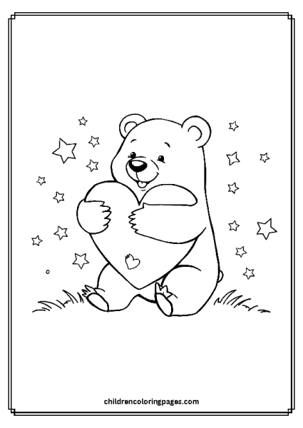 A Cartoon Bear Hugging A Heart Free PDF Printable