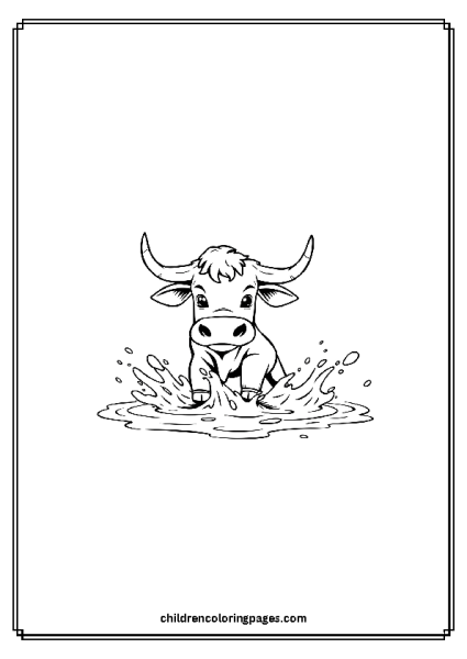 Baby Bull Playing In Mud Free PDF Printable