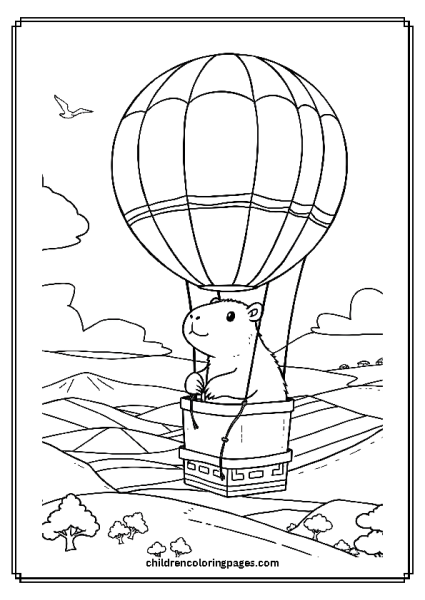 Baby Capybara In A Hot Air Balloon Free PDF Printable