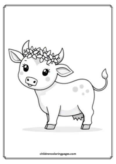 Baby Cow With Floral Crown Free PDF Printable