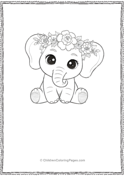 Baby Elephant Wearing A Flowral Crown Scaled Free PDF Printable