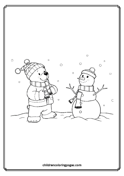 Bear Building A Snowman Free PDF Printable