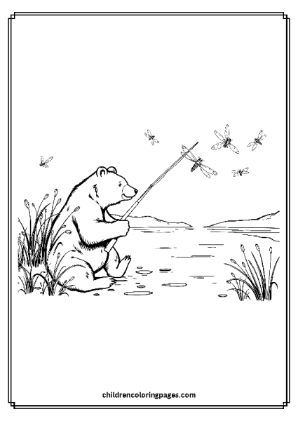 Bear Fishing With A Fishing Rod Free PDF Printable