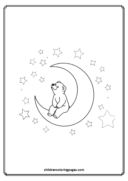 Bear Sitting On A Moon Free PDF Printable