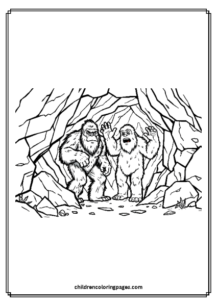 Big Foot And Yeti In A Cave Free PDF Printable