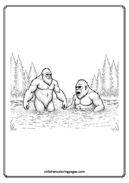 Big Foot And Yeti In A Lake Free PDF Printable