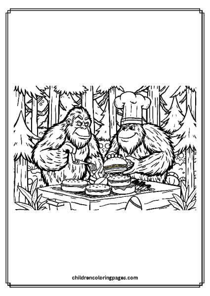 Big Foot And Yeti Making Burgers In The Forest Free PDF Printable