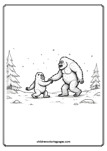 Big Foot And Yeti Playing In The Snow Free PDF Printable