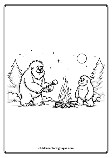 Big Foot And Yeti Roasting Marshmallows Free PDF Printable