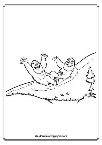 Big Foot And Yeti Sliding Down The Hill Free PDF Printable