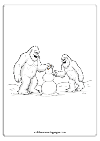 Bigfoot And Yeti Building A Snowman Free PDF Printable