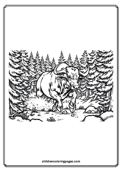 Bull Charging Through The Forest Free PDF Printable