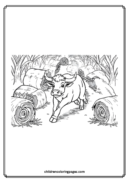 Bull Running Through A Maze Of Hay Bales Free PDF Printable