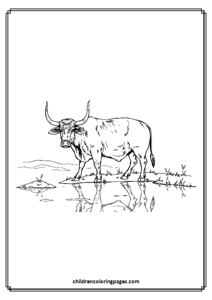 Bull Standing By A Lake Free PDF Printable