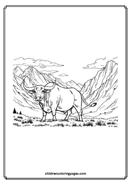 Bull Standing In A Valley Free PDF Printable