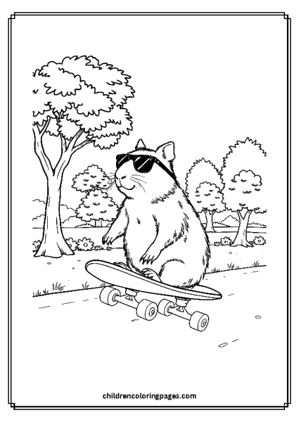 Capybara Riding A Skateboard Free PDF Printable