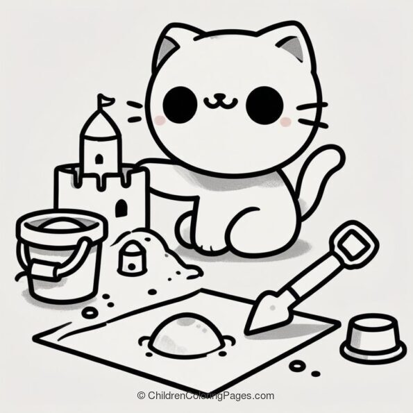 Cat Building A Sandcastle A4