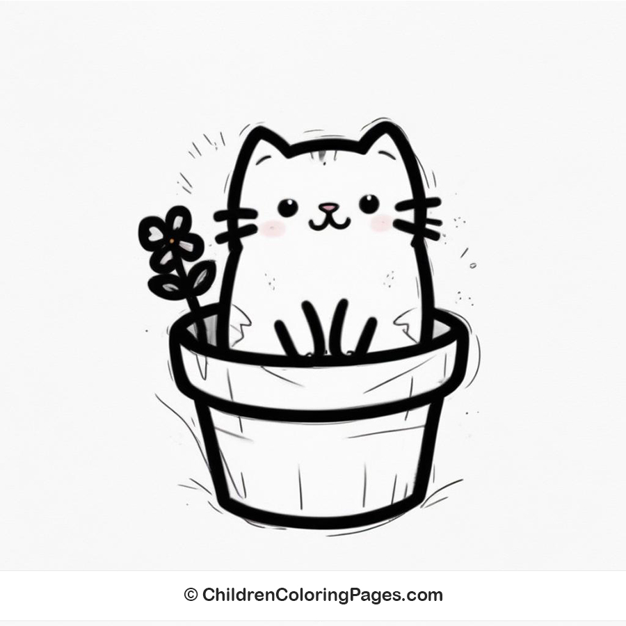 Cat In Flower Pot Drawing