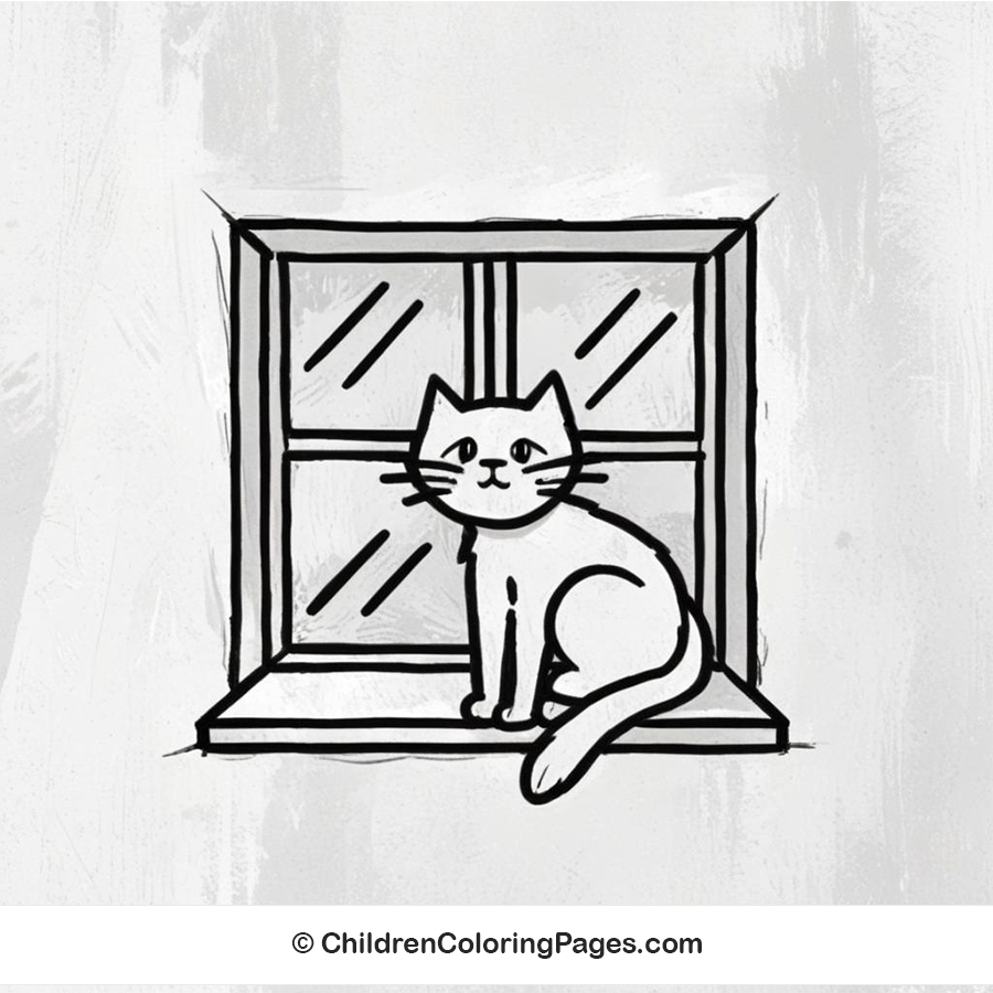 Cat On Window Drawing