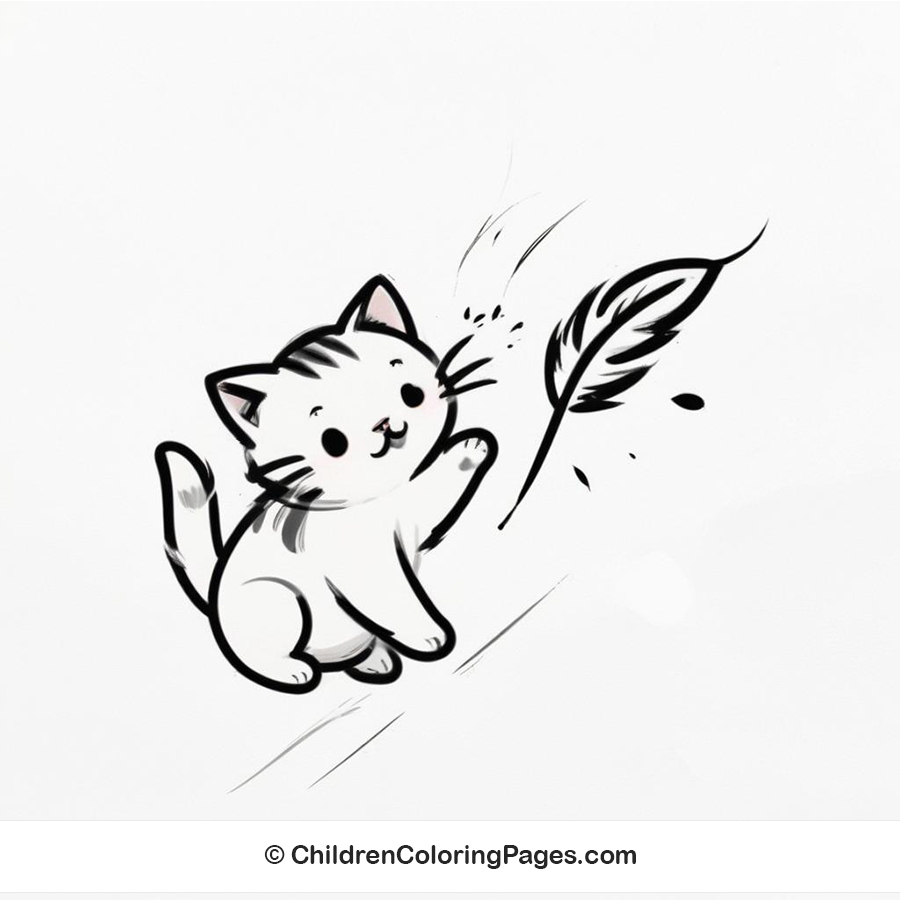 Cat Playing With Feather Drawing