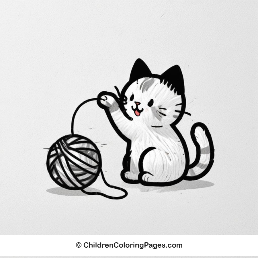 Cat Playing With Yarn Drawing