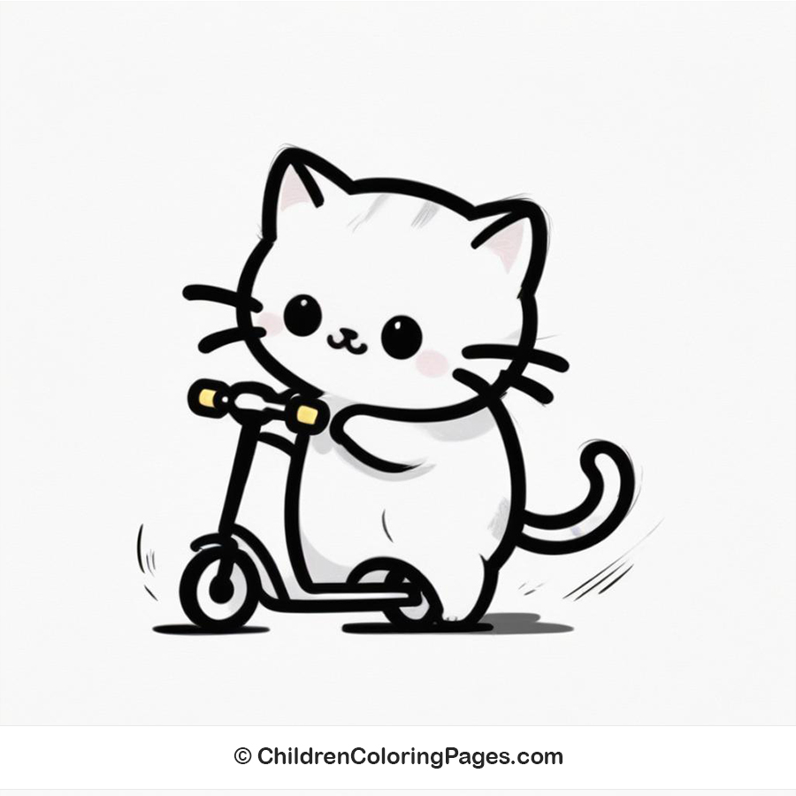 Cat Riding Scooter Drawing