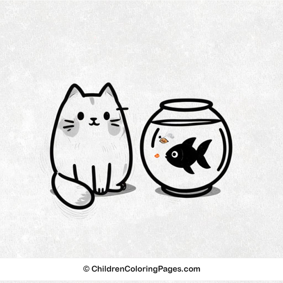 Cat And Fishbowl Drawing