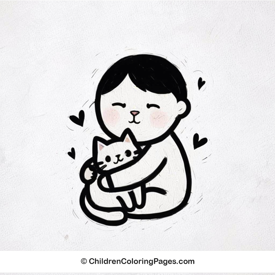 Cat And Owner Hug Drawing