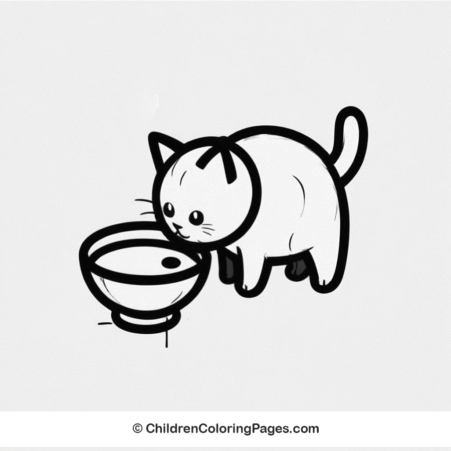 Cat Having Milk In Bowl Drawing