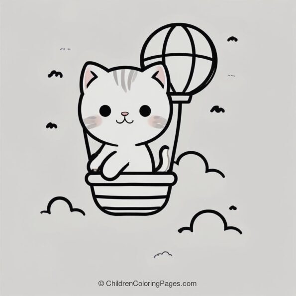 Cat In A Hot Air Balloon Drawing A4