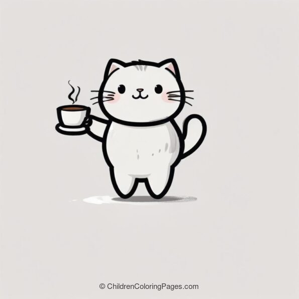 Cat With A Cup Of Tea Drawing A4