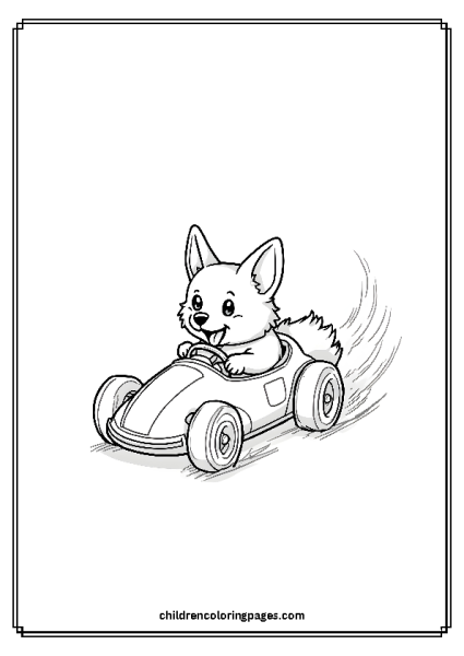 Corgi Driving A Tiny Race Car Free PDF Printable