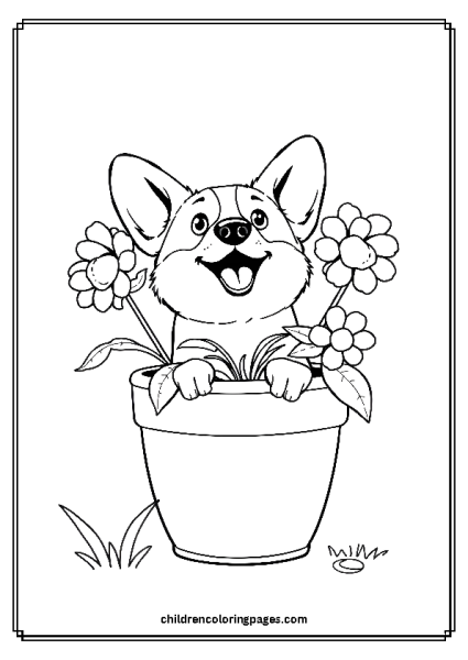 Corgi In A Flower Pot Free PDF Printable