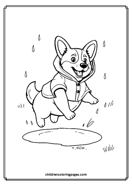 Corgi Jumping In A Puddle Free PDF Printable