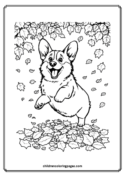 Corgi Playing On Leaves Free PDF Printable