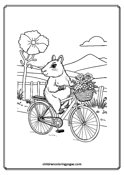 Cute Capybara Riding A Bicycle Free PDF Printable