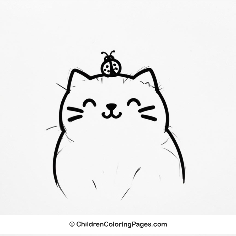 Cute Cat With Ladybug Drawing