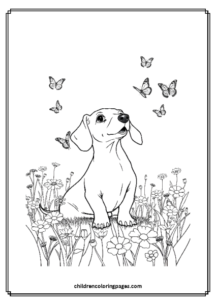 Dachshund Playing With Butterflies Free PDF Printable