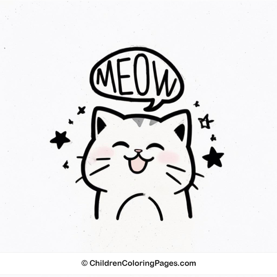 Happy Meow Cat Drawing