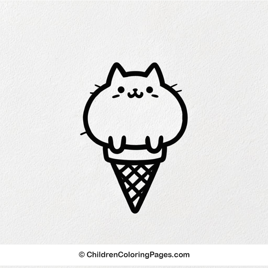 Ice Cream Cone Shaped Cat Drawing