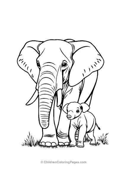 Mother Elephant With A Baby Elephant Scaled Free PDF Printable