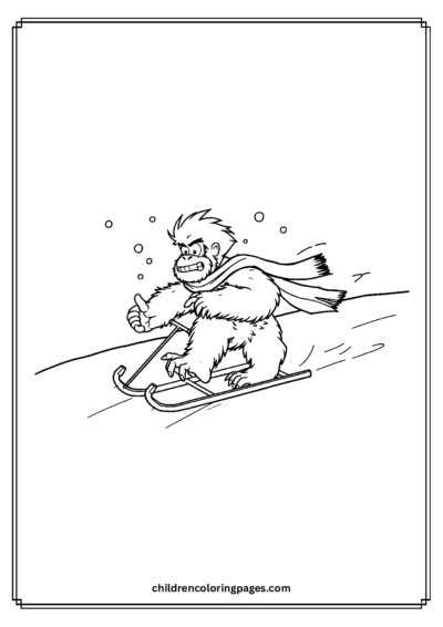 Yeti On A Snow board Free PDF Printable