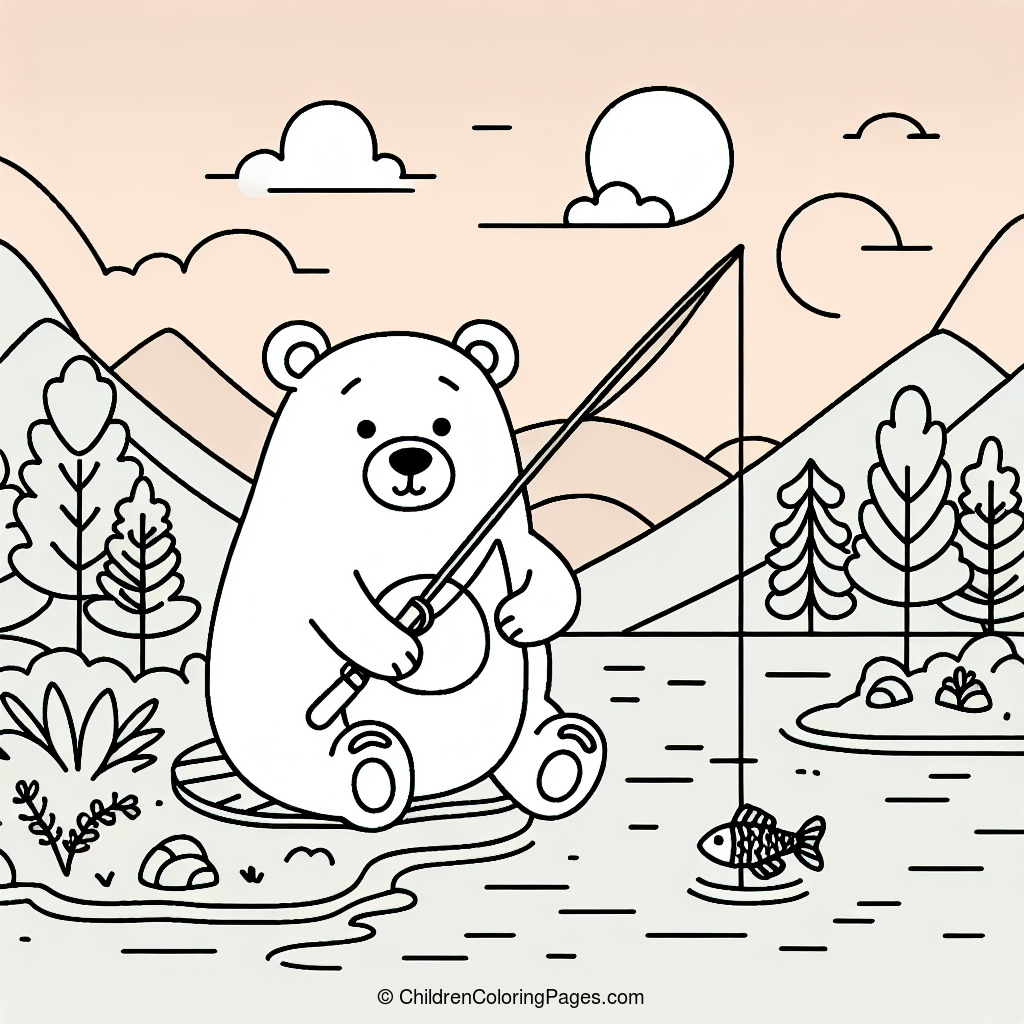 Bear Fishing By Lake Drawing