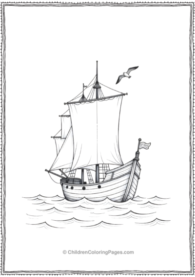 A-Basic-Line-Drawing-Of-A-Mayflower-Ship-On-Waves Free PDF Printable