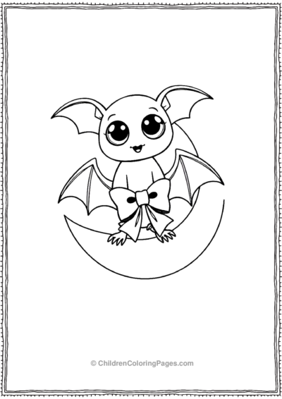 A-Bat-With-Tiny-Bow-And-Big-Eyes-Standing-On-A-Cresent Free PDF Printable