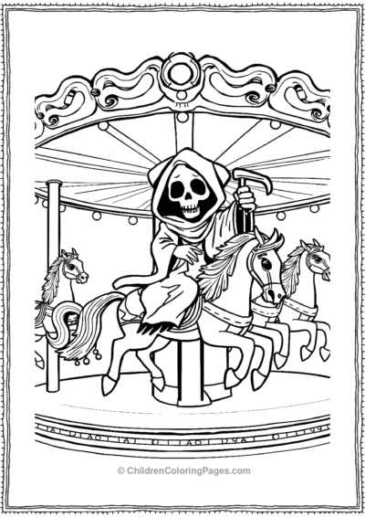 A-Cartoon-Grim-Reaper-On-A-Spooky-Carousel Free PDF Printable