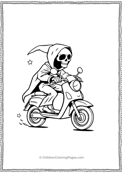 A-Cartoon-Grim-Reaper-Riding-A-Spooky-Scooter Free PDF Printable