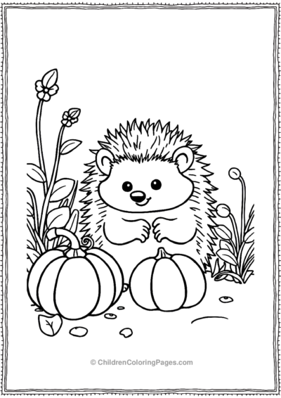 A-Cartoon-Hedgehog-In-A-Pumpkin-Field Free PDF Printable