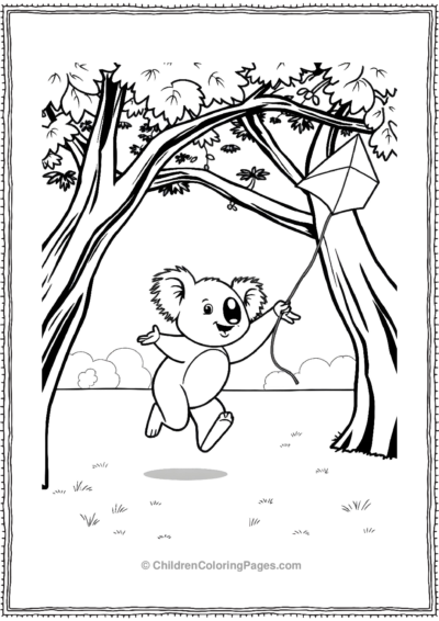 A-Cartoon-Koala-Flying-A-Kite Free PDF Printable